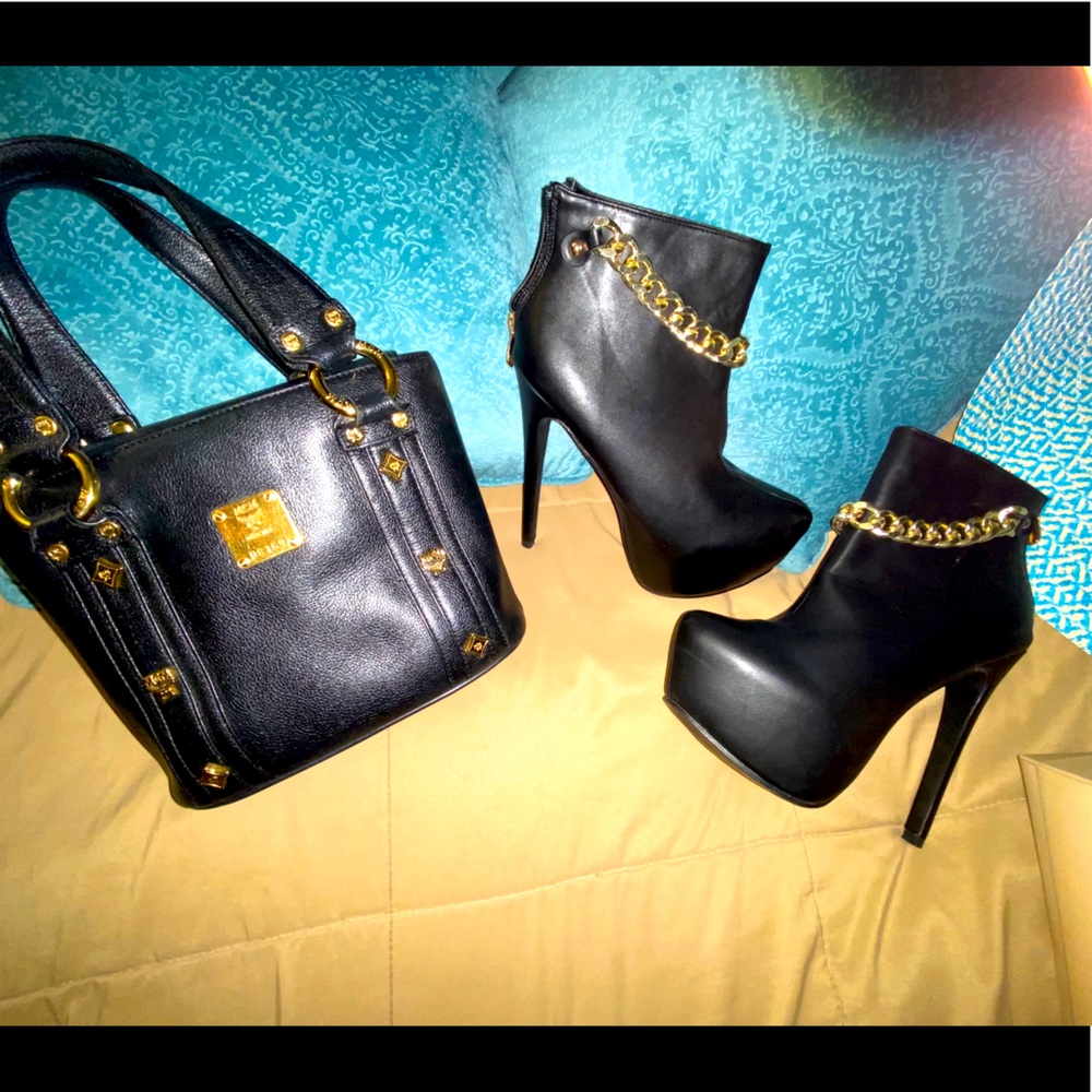 Ultra high stiletto booties with chain accent 10